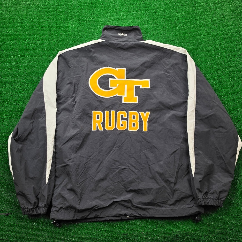 Georgia Tech Yellow Jackets Rugby Windbreaker Jacket Mens Medium Zipper FLAW